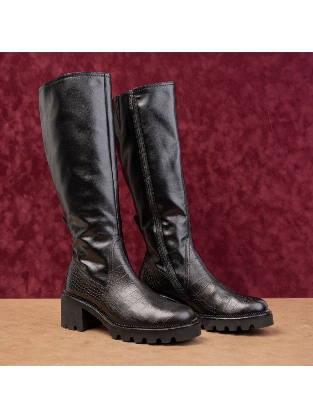 Paul Green Women Black Leather Lug Sole Fashion Party Tall Boots sz 7.5US AUS 5